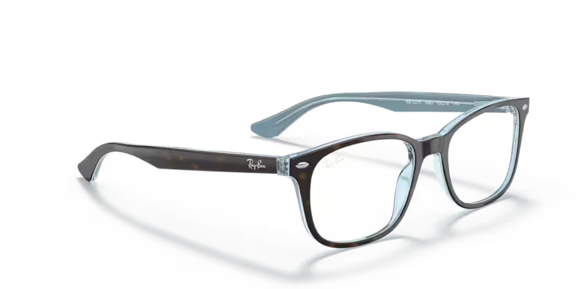 Right view of rayban optics frame #color_havana on light blue