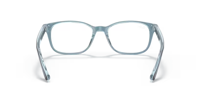 Back view of rayban optics frame #color_havana on light blue