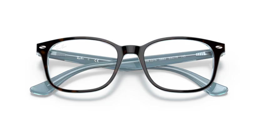 Folded view of rayban optics frame #color_havana on light blue