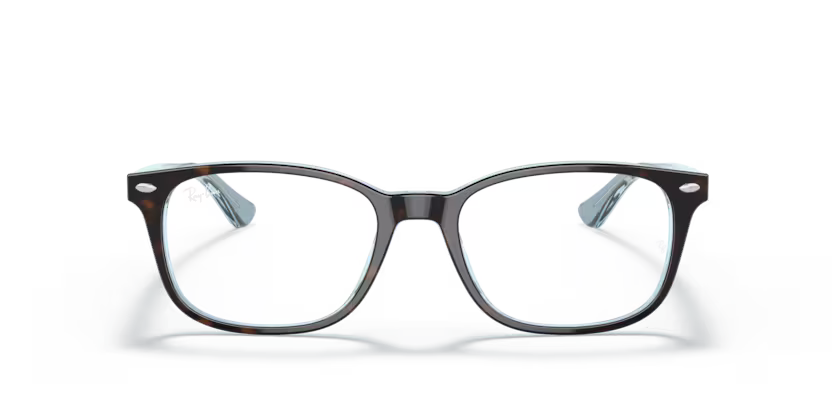 Front view of rayban optics frame #color_havana on light blue