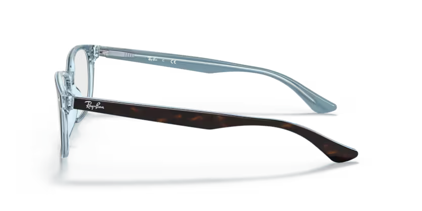 Left view of rayban optics frame #color_havana on light blue