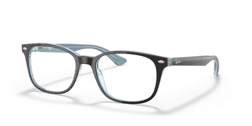Side view of rayban optics frame #color_havana on light blue