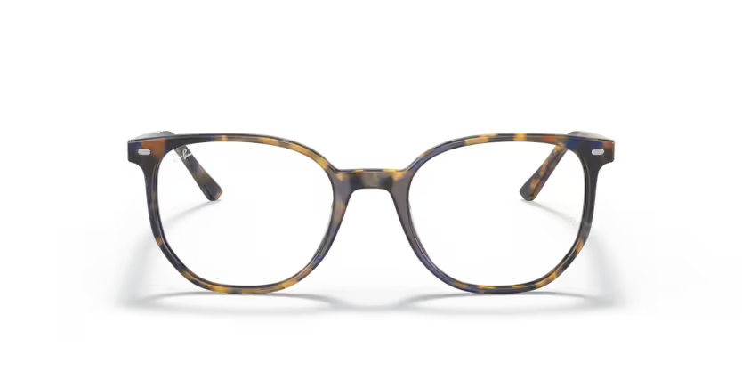 Front view of rayban elliot optics frame #color_yellow & blue havana