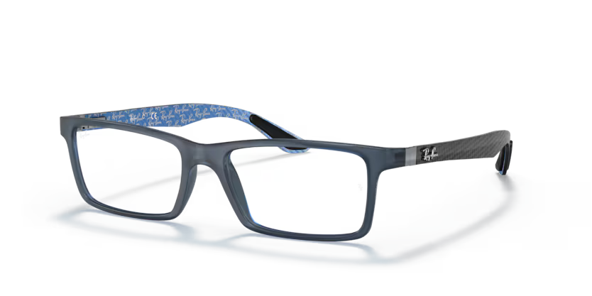 Side view of rayban optics frame #color_Demi gloss blue
