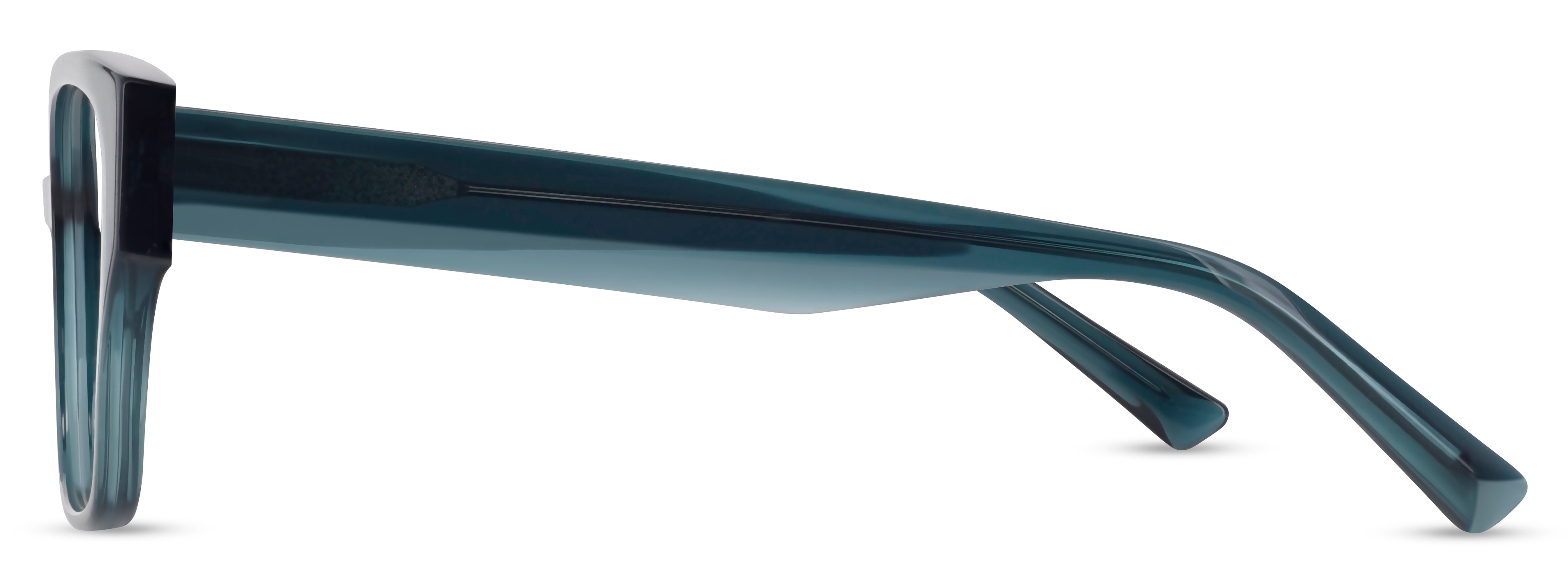 Angled view of Arhlo frame ARH021#C1 Polished Teal Crystal