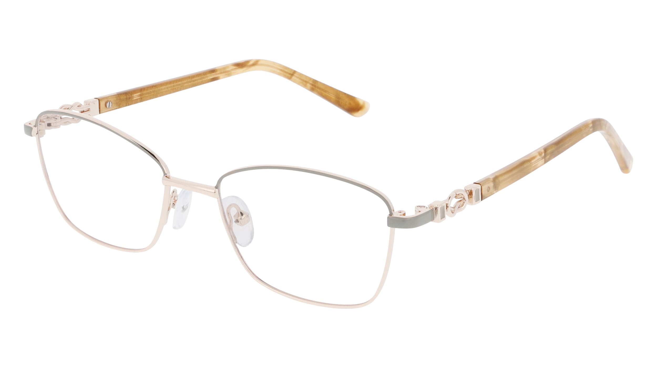 Angled view of Duncan and Todd frame DEEVALE5017C1-gold-grey#color_gold grey