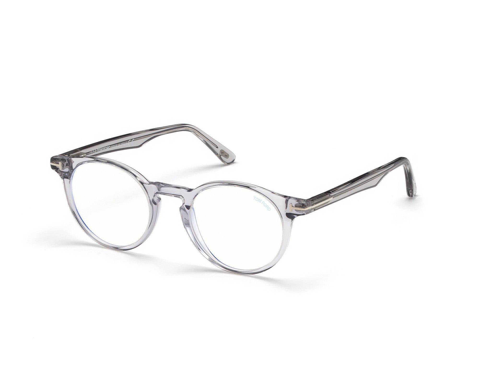 Side Front view of Tom Ford FT5557 1#color_grey translucent