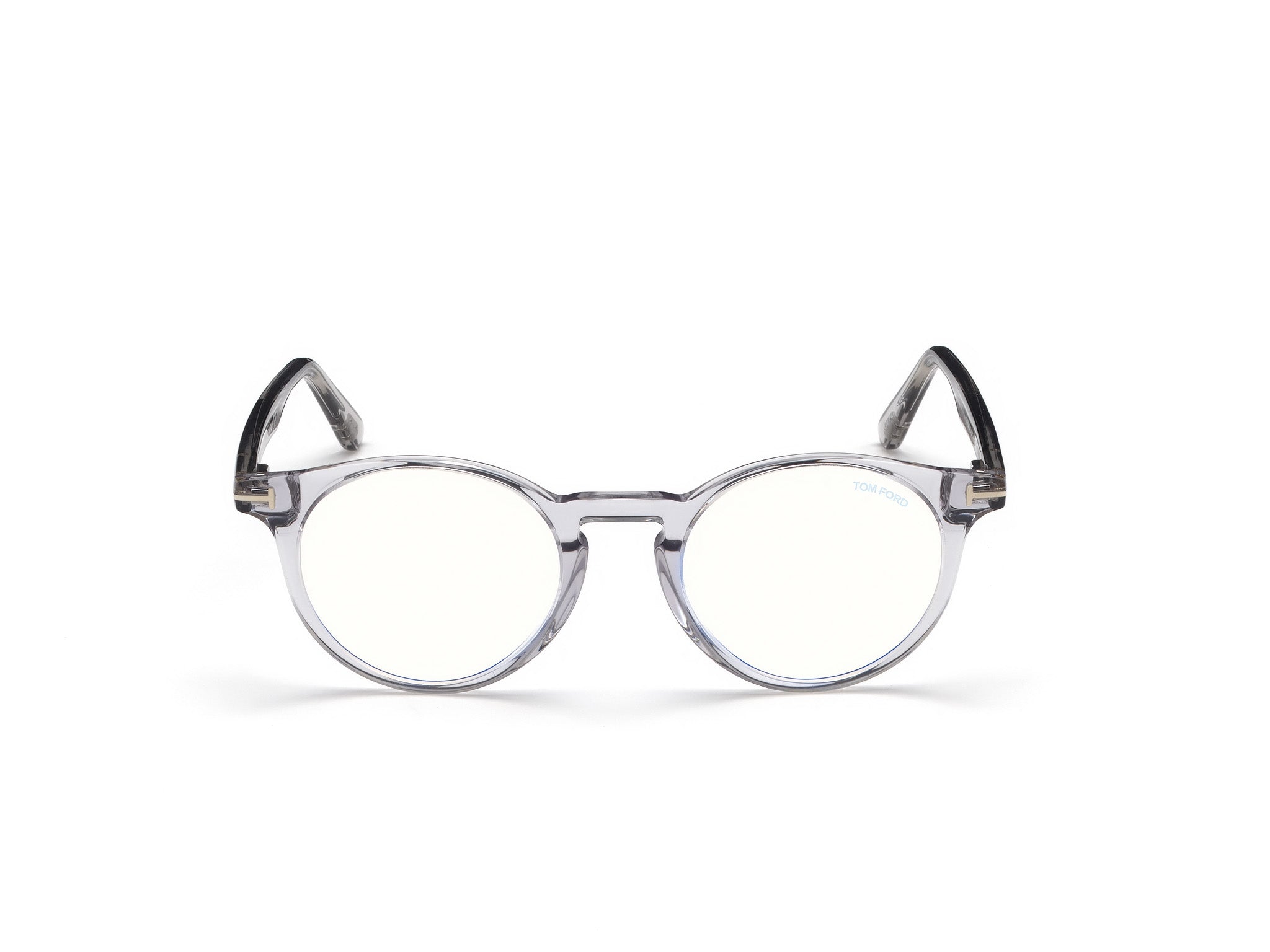 Front view of Tom Ford FT5557 1#color_grey translucent
