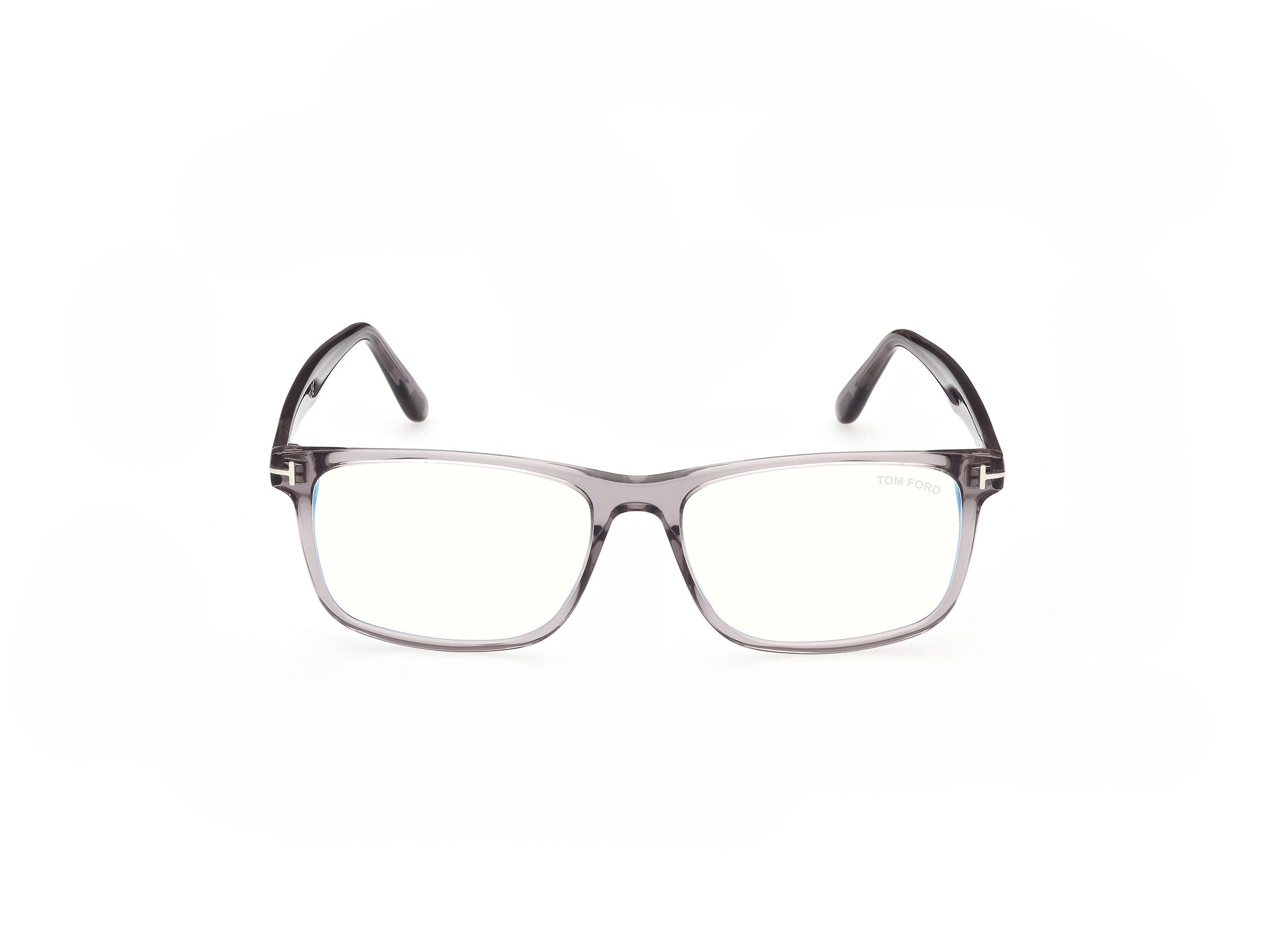 Front view of Tom Ford FT5557 1#color_grey translucent