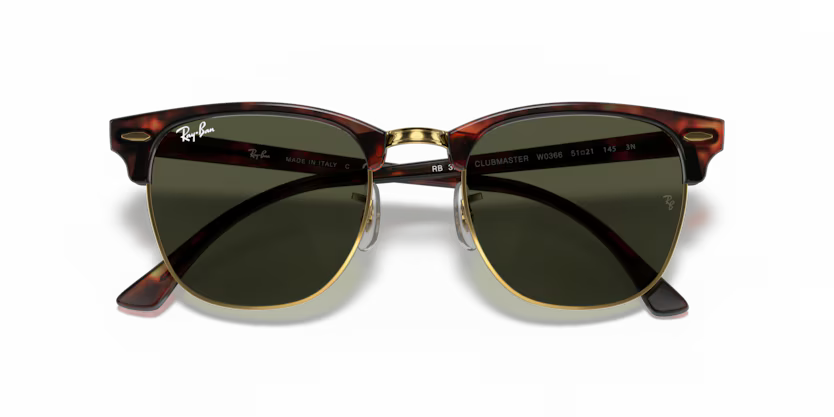 Folded view of rayban clubmaster classic #color_MOCK TORTOISE ON ARISTA