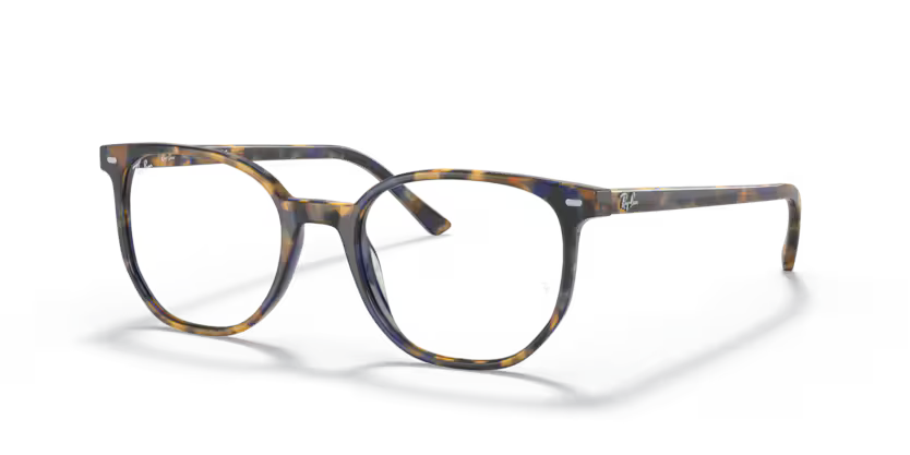 Side view of rayban elliot optics frame #color_yellow & blue havana