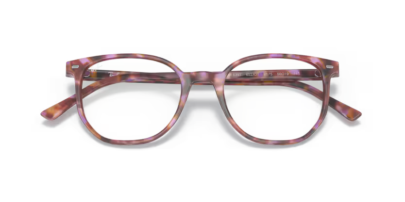 Folded view of rayban elliot optics frame #color_brown & violet havana 