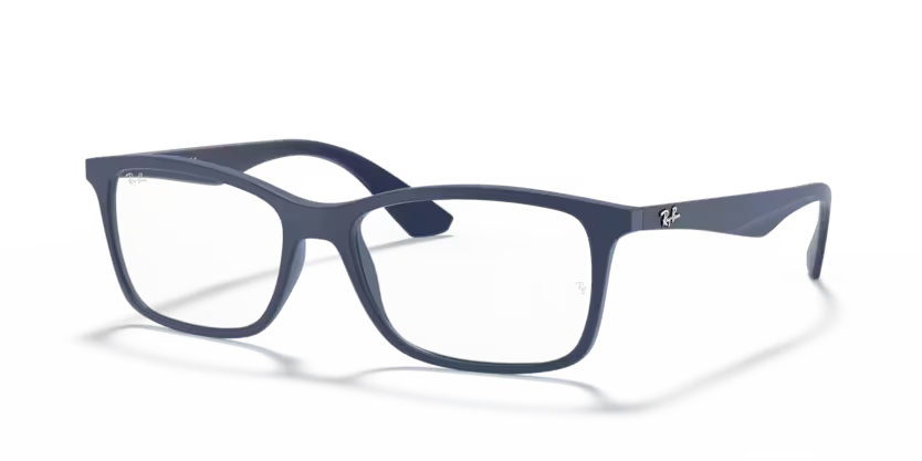 Side view of rayban optics frame #color_matte transparent blue 
