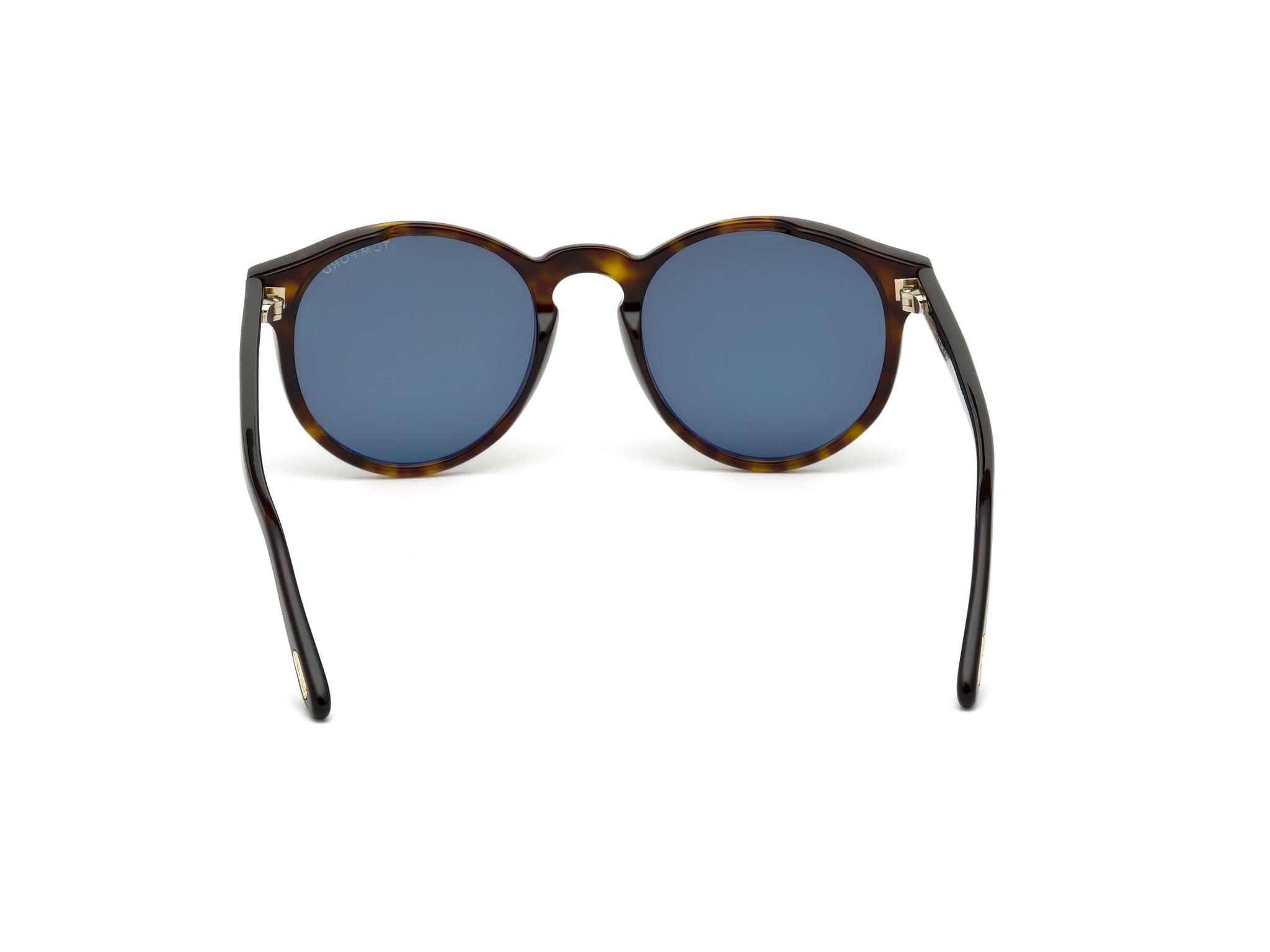 Round sunglasses with tortoiseshell frame and blue lenses on a white background#color_dunkel Havana