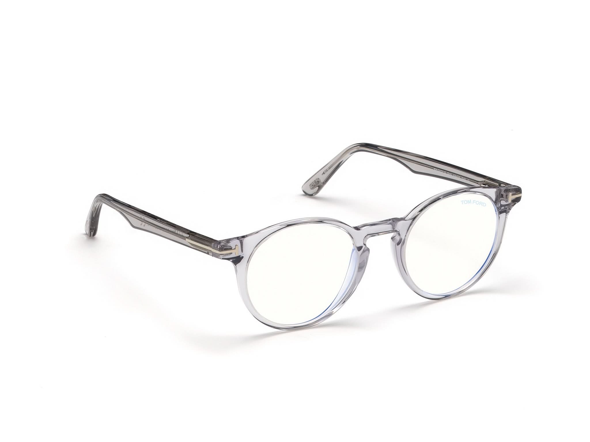 Diagnoal Side view of Tom Ford FT5557 1#color_grey translucent