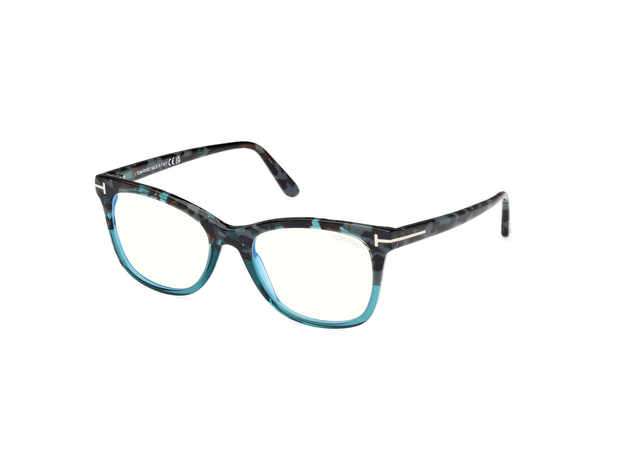 Side Front view of Tom Ford FT5986 1#color_blue havana