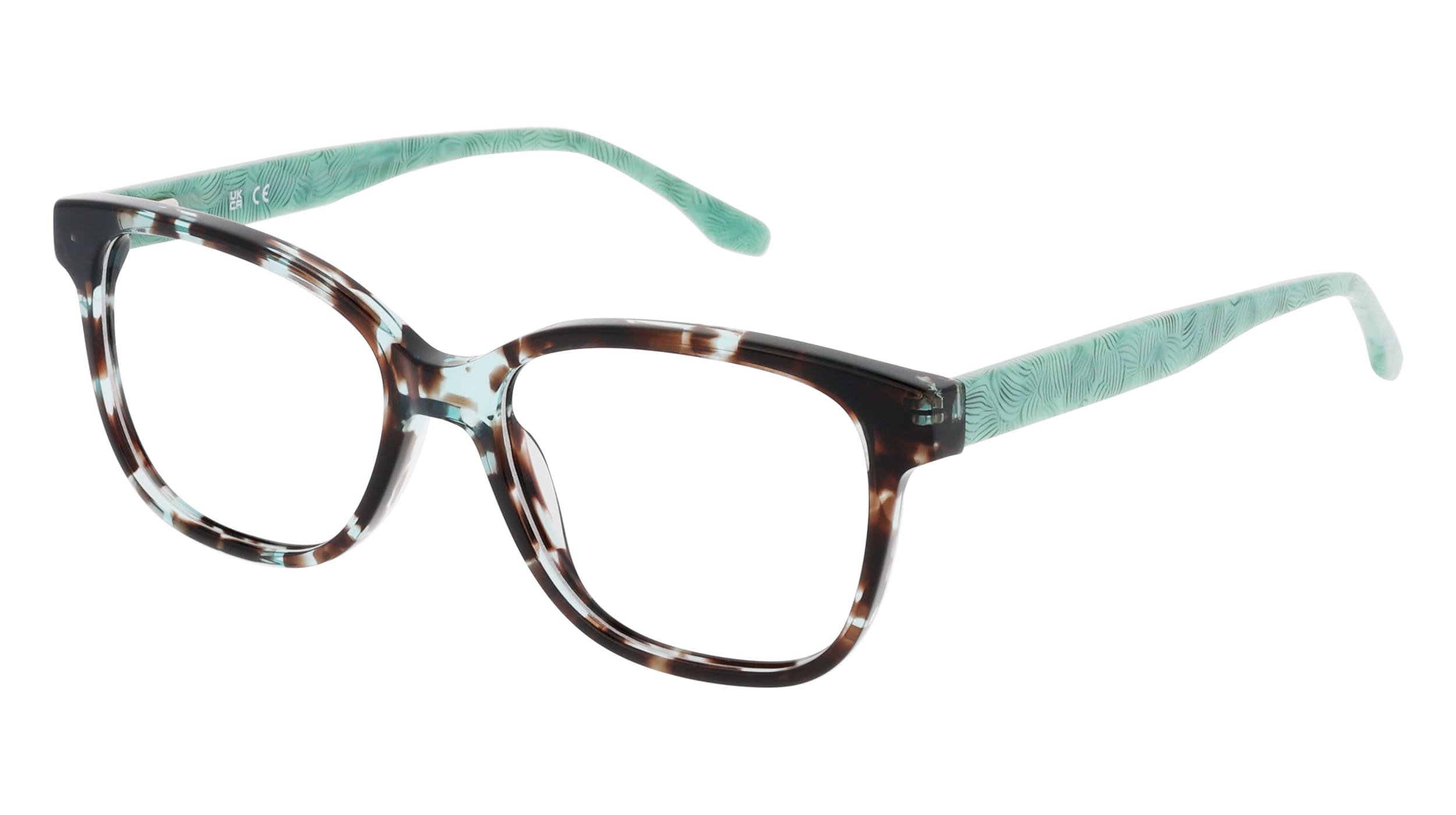 Angled view of Duncan and Todd frame KERRA5116C1-demi-brown-green#color_demi brown green